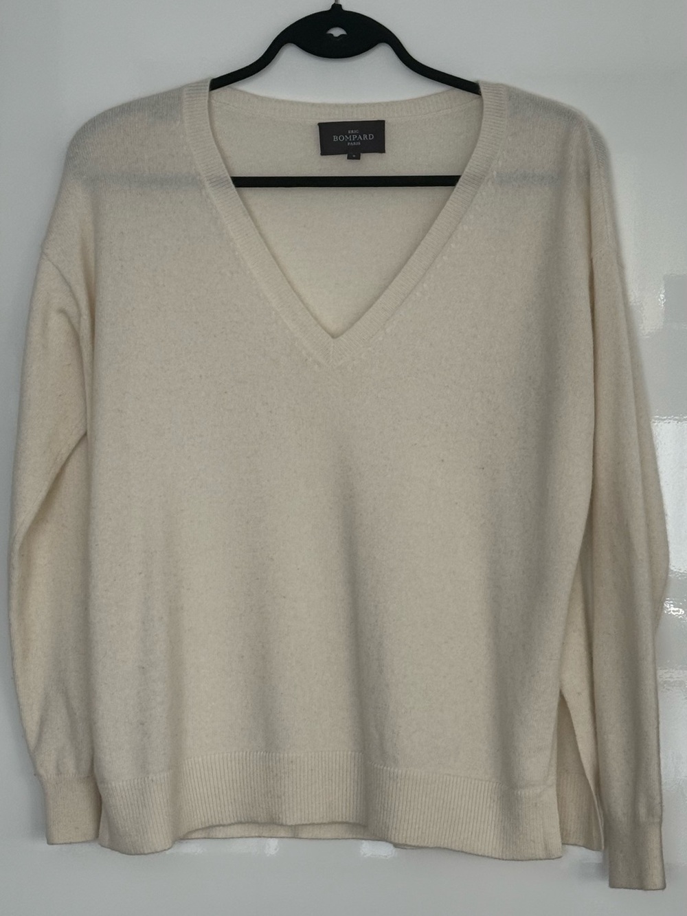 Eric Bompard Paris 100% Cashmere V-Neck Sweater Ivory Size S